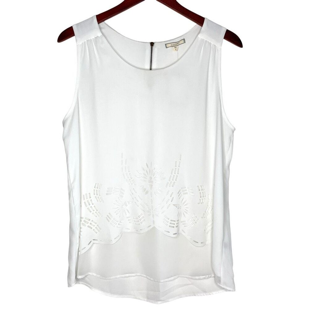 NWT Pleione Womens Sleeveless Laser Cutout Zip Back Tank Top White Size Medium